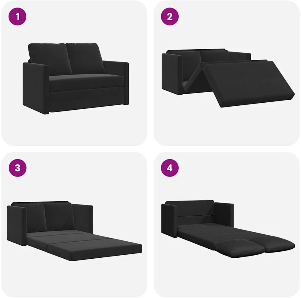 Grindų sofa-lova, 2-1, juodos spalvos, 122x204x55cm, aksomas