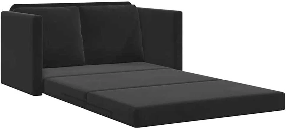 Grindų sofa-lova, 2-1, juodos spalvos, 122x204x55cm, aksomas