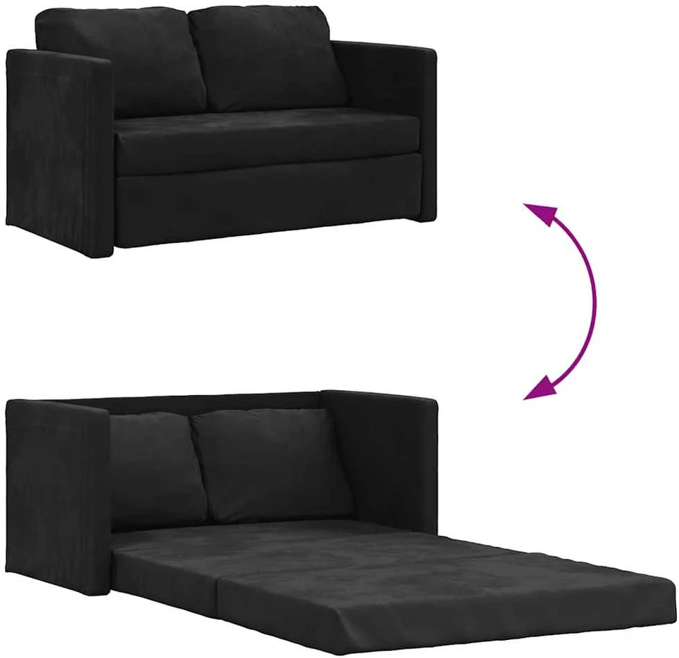 Grindų sofa-lova, 2-1, juodos spalvos, 122x204x55cm, aksomas