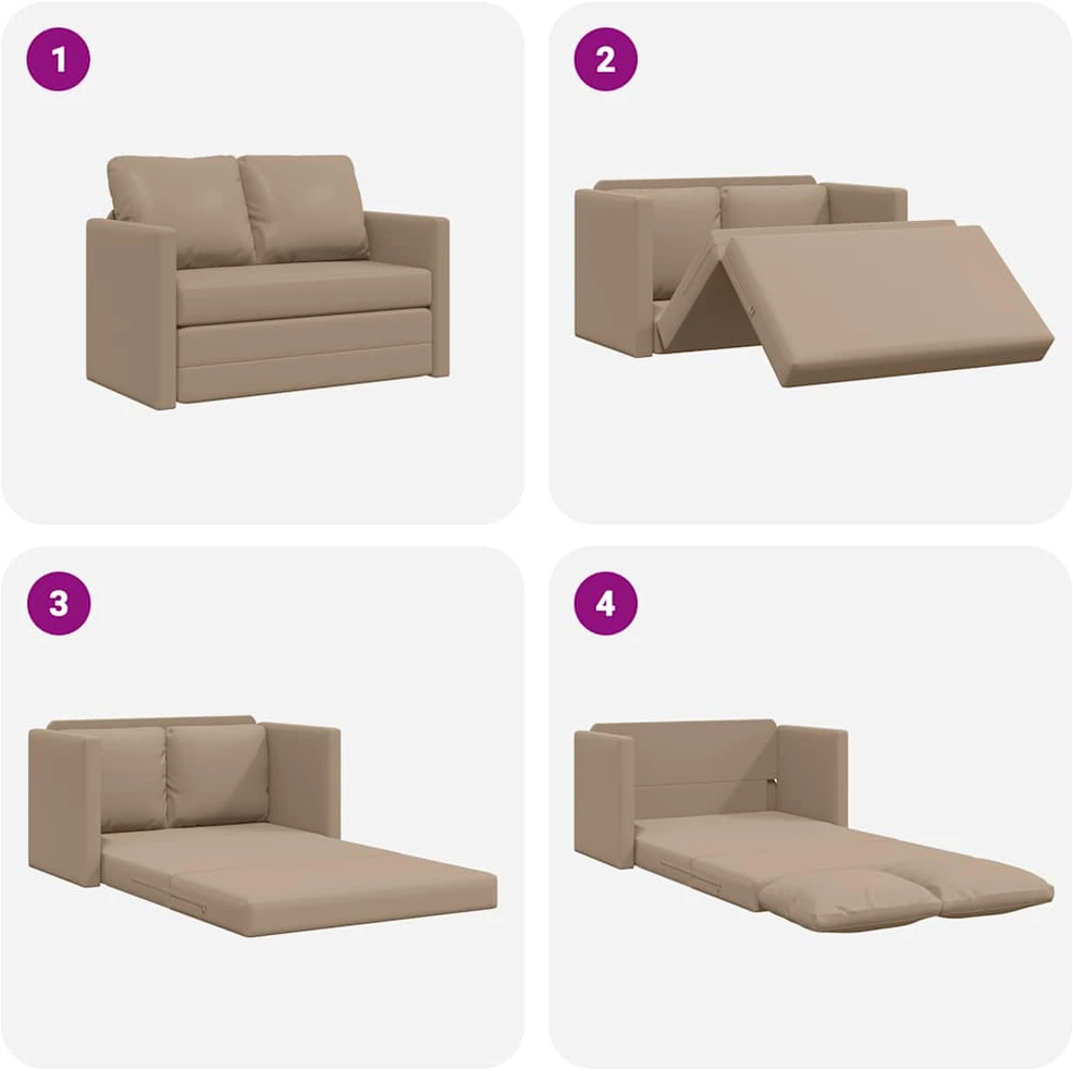 Grindų sofa-lova, 2-1, kapučino, 112x174x55cm, dirbtinė oda