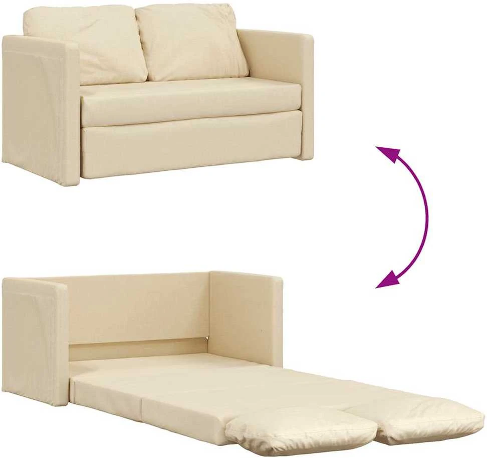 Grindų sofa-lova, 2-1, kreminės spalvos, 112x174x55cm, audinys
