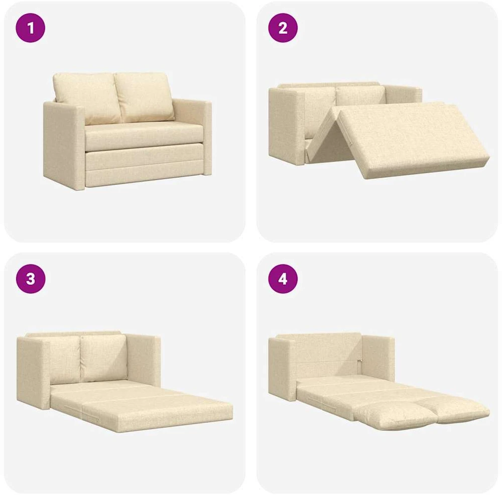 Grindų sofa-lova, 2-1, kreminės spalvos, 112x174x55cm, audinys