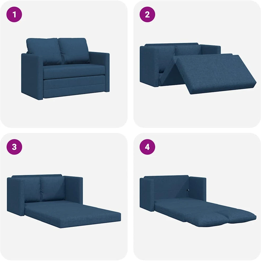 Grindų sofa-lova, 2-1, mėlynos spalvos, 112x174x55cm, audinys