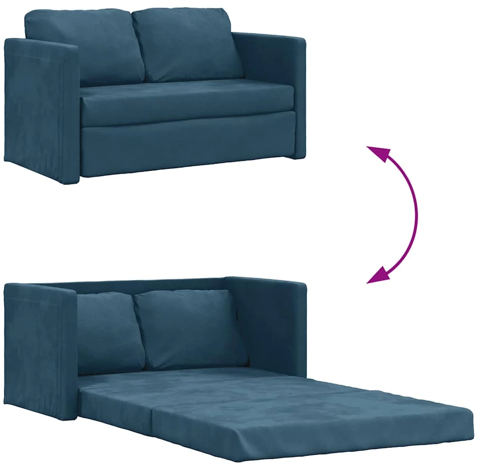 Grindų sofa-lova, 2-1, mėlynos spalvos, 122x204x55cm, aksomas