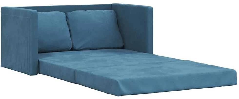 Grindų sofa-lova, 2-1, mėlynos spalvos, 122x204x55cm, aksomas
