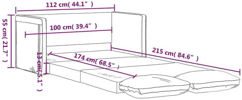 Grindų sofa-lova, 2-1, mėlynos spalvos, 112x174x55cm, audinys