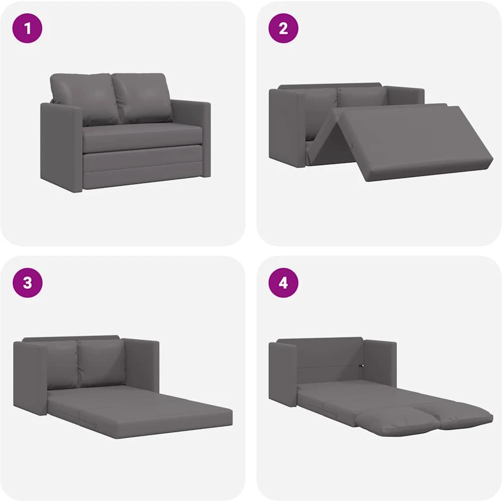 Grindų sofa-lova, 2-1, pilka, 112x174x55cm, dirbtinė oda