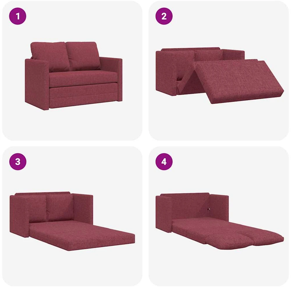 Grindų sofa-lova, 2-1, raudonojo vyno, 112x174x55cm, audinys