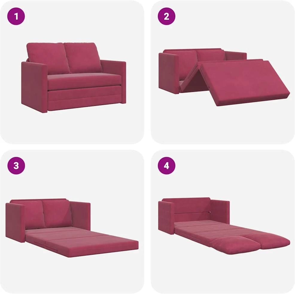 Grindų sofa-lova, 2-1, raudonojo vyno, 122x204x55cm, aksomas