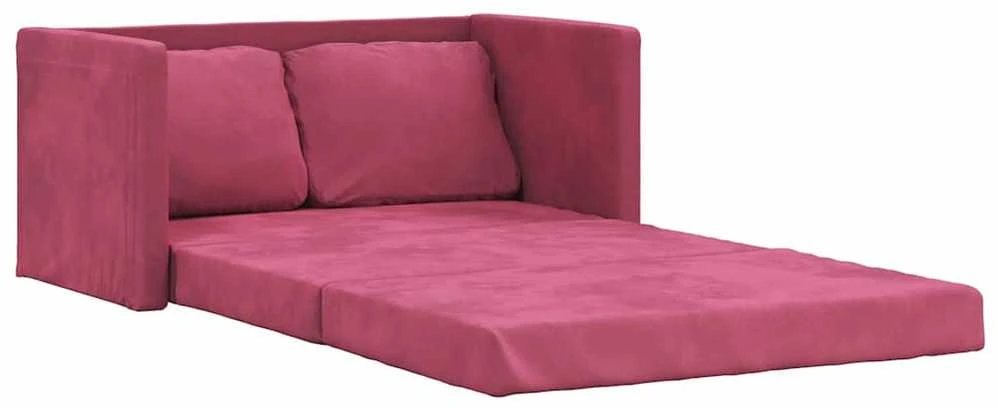 Grindų sofa-lova, 2-1, raudonojo vyno, 122x204x55cm, aksomas