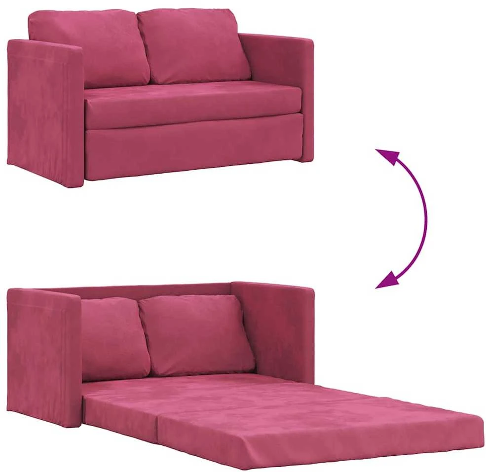 Grindų sofa-lova, 2-1, raudonojo vyno, 122x204x55cm, aksomas