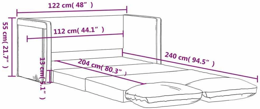 Grindų sofa-lova, 2-1, šviesiai pilka, 122x204x55cm, aksomas