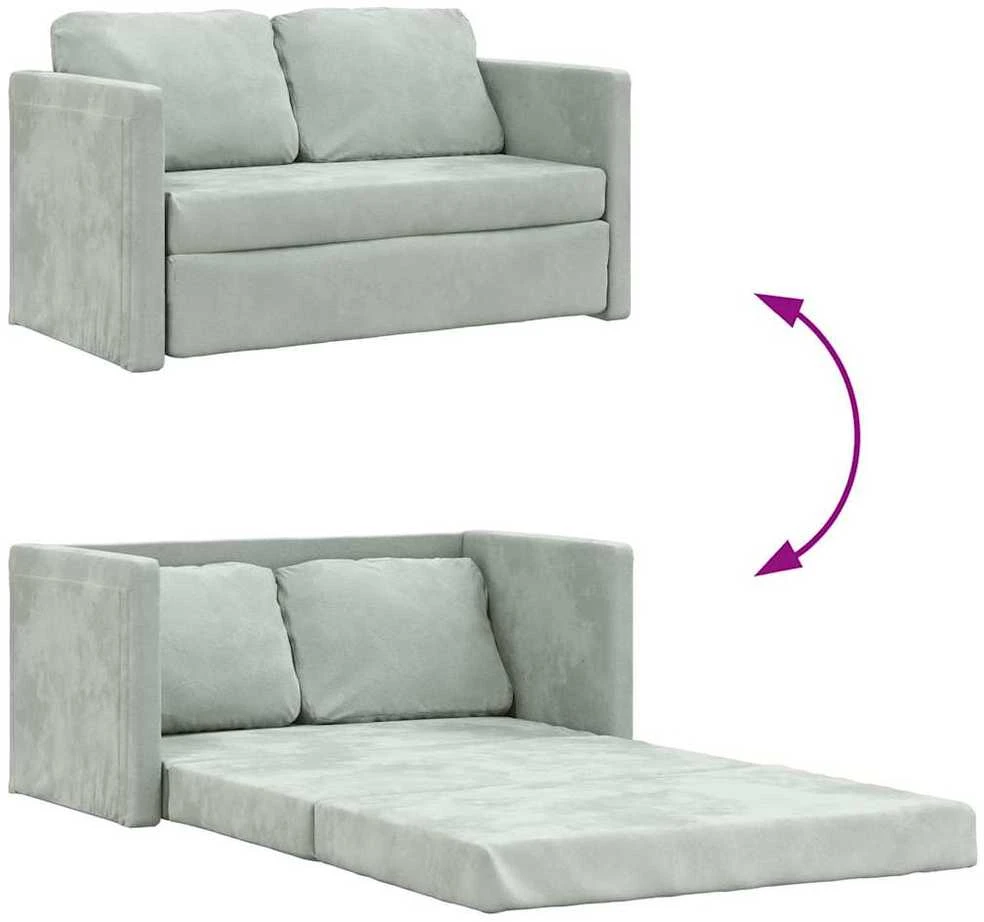 Grindų sofa-lova, 2-1, šviesiai pilka, 122x204x55cm, aksomas