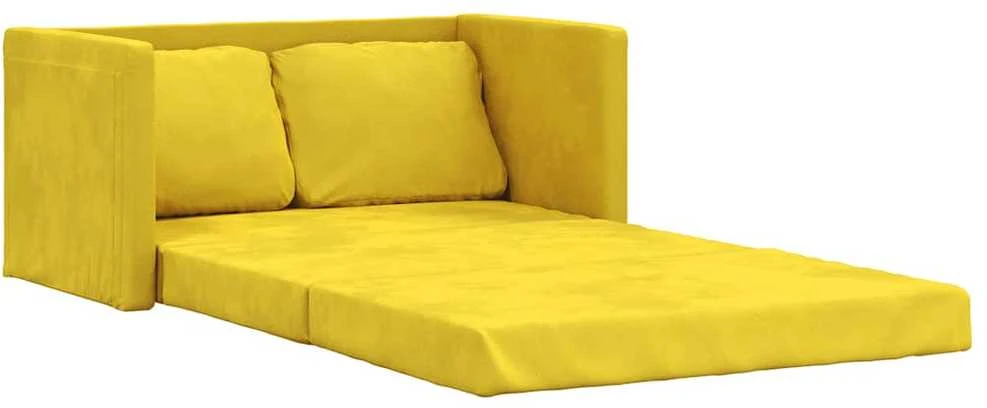 Grindų sofa-lova, 2-1, tamsiai geltona, 122x204x55cm, aksomas