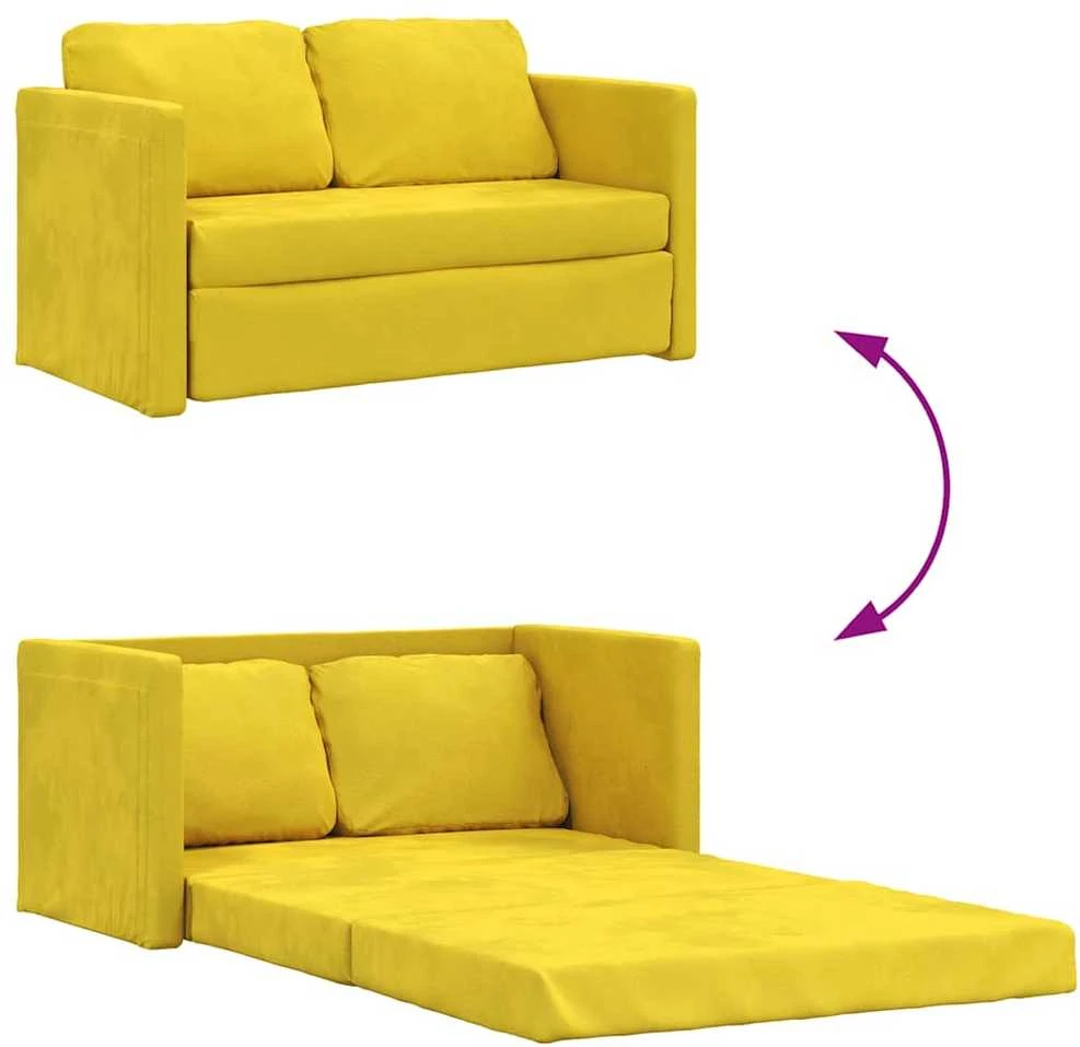 Grindų sofa-lova, 2-1, tamsiai geltona, 122x204x55cm, aksomas