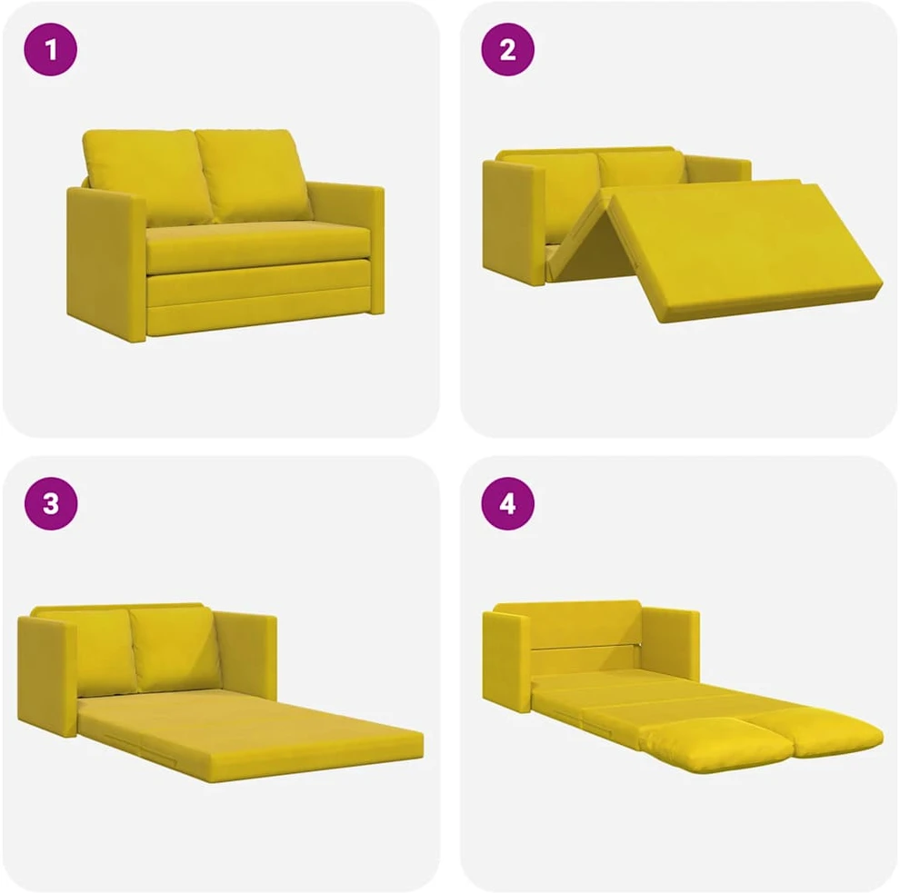 Grindų sofa-lova, 2-1, tamsiai geltona, 122x204x55cm, aksomas