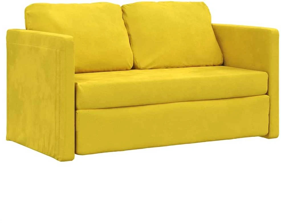 Grindų sofa-lova, 2-1, tamsiai geltona, 122x204x55cm, aksomas