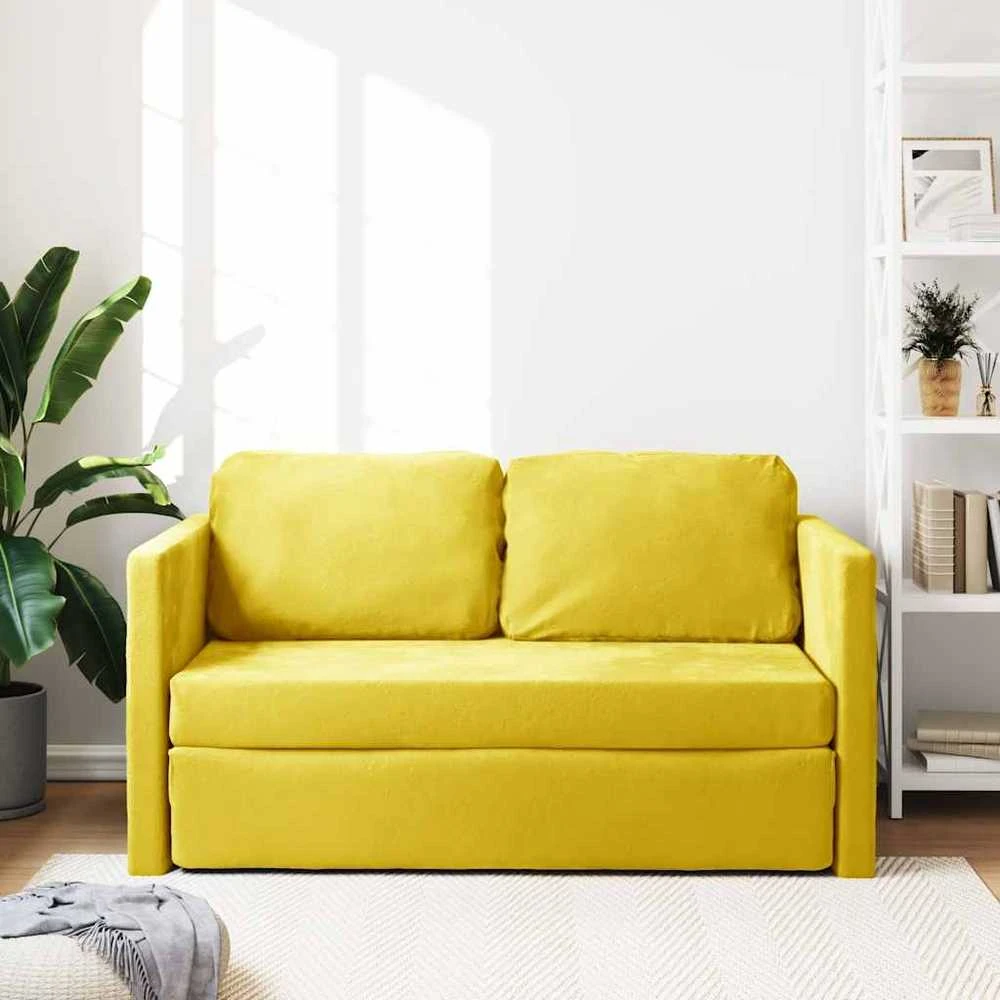 Grindų sofa-lova, 2-1, tamsiai geltona, 122x204x55cm, aksomas