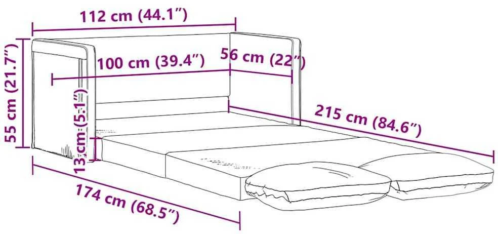 Grindų sofa-lova, 2-1, tamsiai pilka, 112x174x55cm, audinys