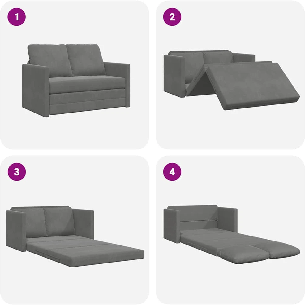 Grindų sofa-lova, 2-1, tamsiai pilka, 122x204x55cm, aksomas