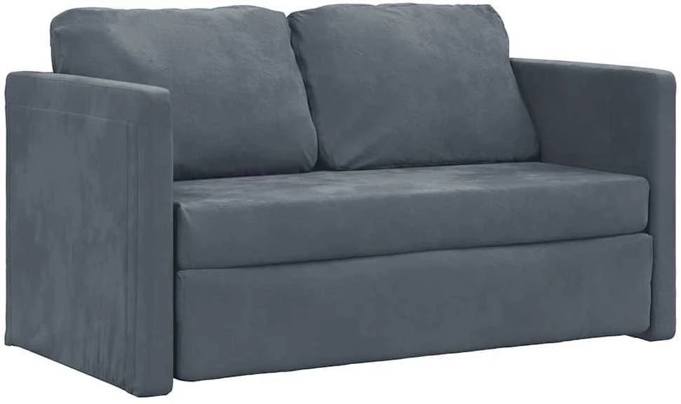 Grindų sofa-lova, 2-1, tamsiai pilka, 122x204x55cm, aksomas