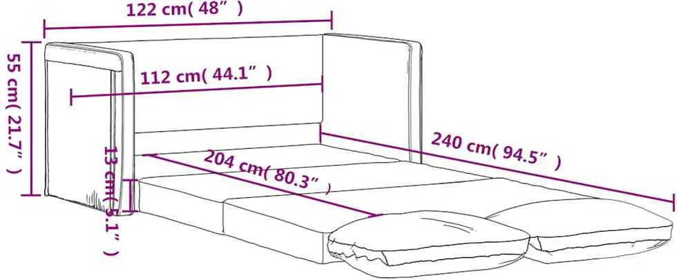 Grindų sofa-lova, 2-1, tamsiai pilka, 122x204x55cm, aksomas