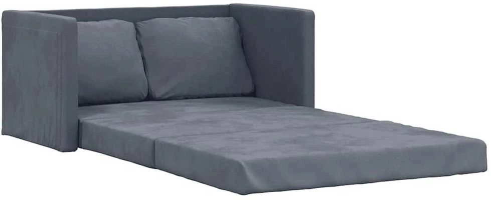 Grindų sofa-lova, 2-1, tamsiai pilka, 122x204x55cm, aksomas