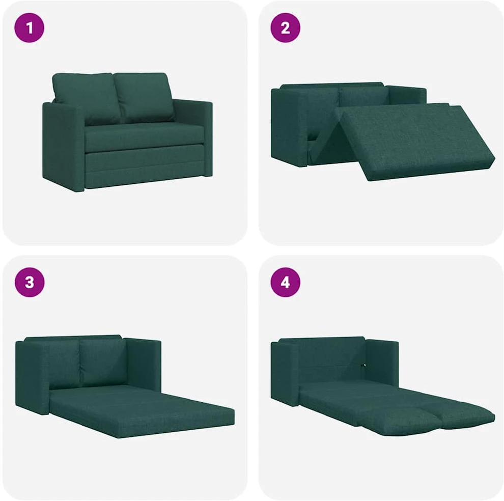 Grindų sofa-lova, 2-1, tamsiai žalia, 112x174x55cm, audinys