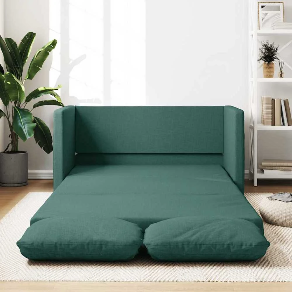 Grindų sofa-lova, 2-1, tamsiai žalia, 112x174x55cm, audinys