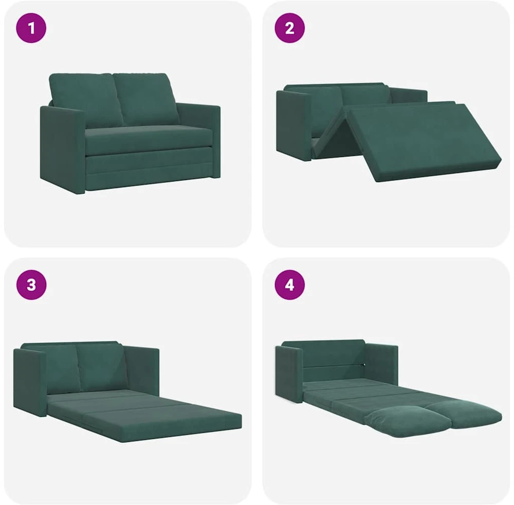 Grindų sofa-lova, 2-1, tamsiai žalia, 122x204x55cm, aksomas