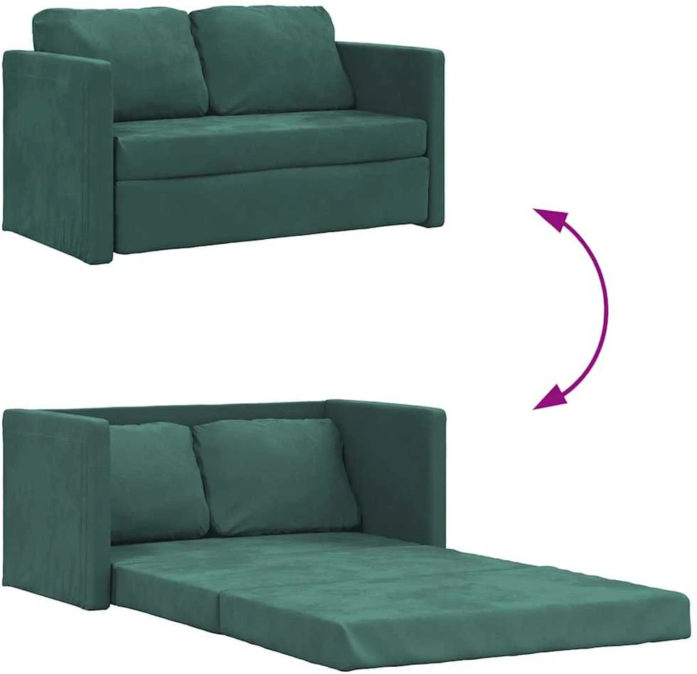 Grindų sofa-lova, 2-1, tamsiai žalia, 122x204x55cm, aksomas