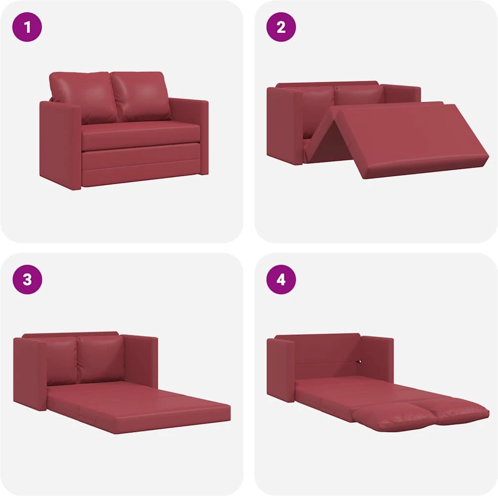 Grindų sofa-lova, 2-1, vyno, 112x174x55cm, dirbtinė oda
