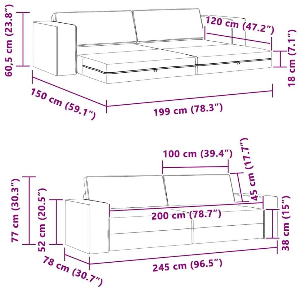 Sofa lova Šviesiai pilka 245 x 78 x 77 cm audinys