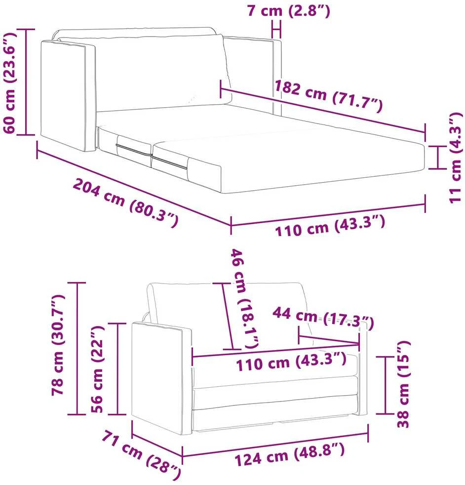Sofa lova Vyno raudona 124 x 71 x 78 cm audinys