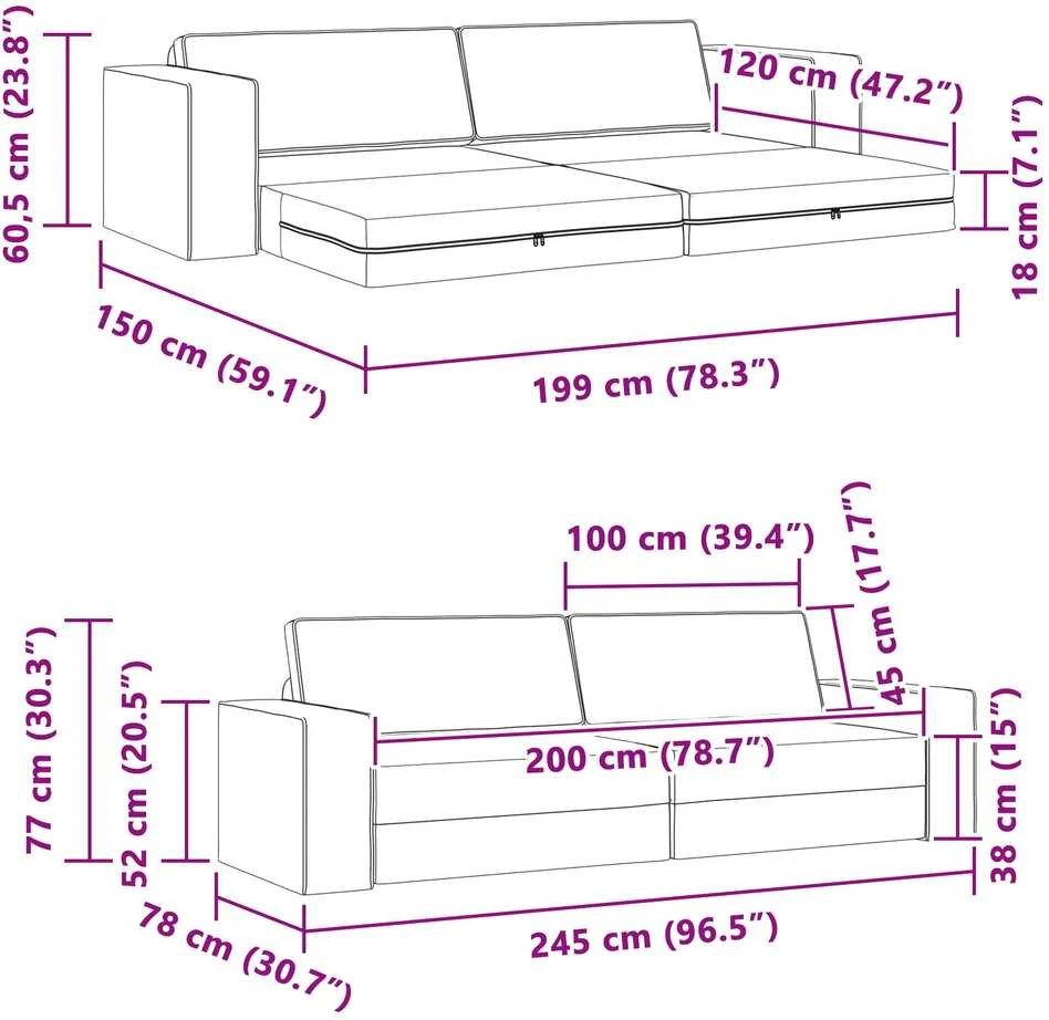Sofa lova Tortora 245 x 78 x 77 cm audinys