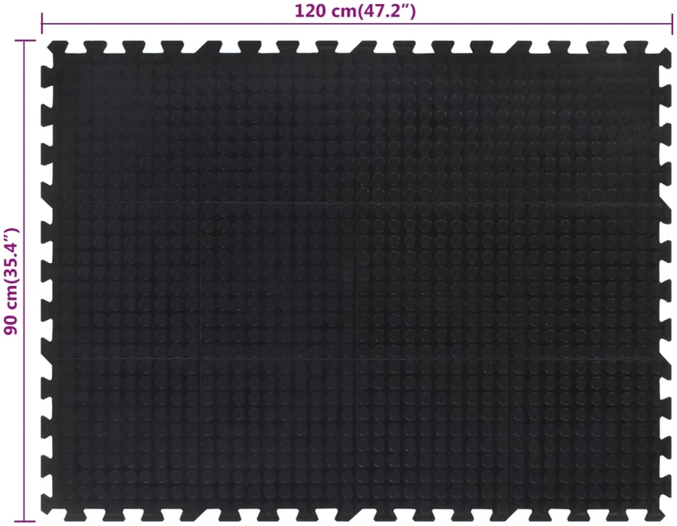Guminė grindų plytelė, juodos spalvos, 90x120cm, 12mm