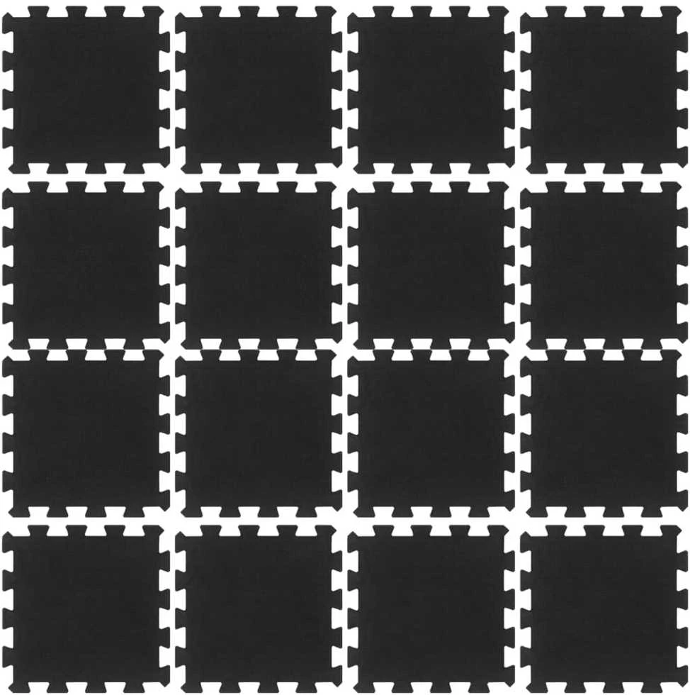 Guminės grindų plytelės, 16vnt., juodos, 30x30cm, 16mm
