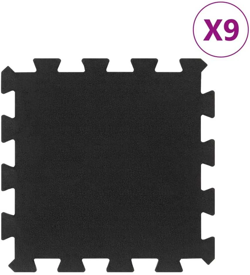 Guminės grindų plytelės, 9vnt., juodos, 30x30cm, 16mm