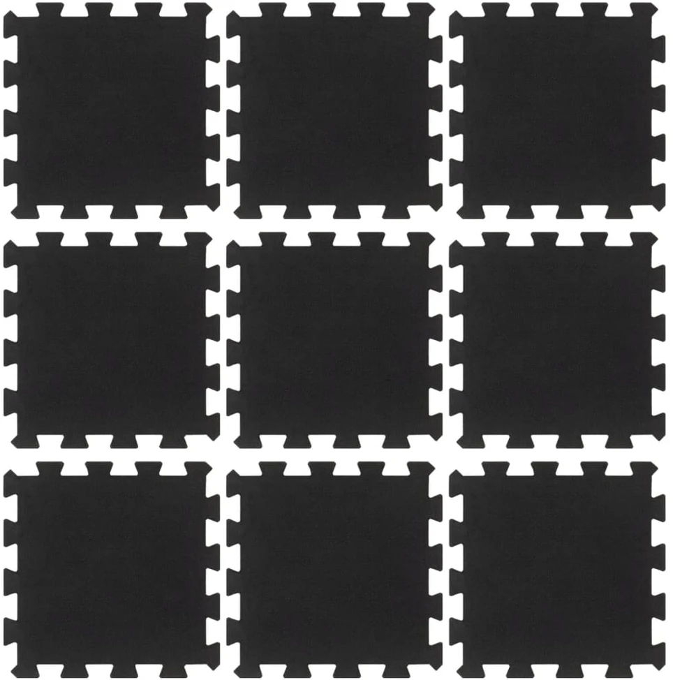 Guminės grindų plytelės, 9vnt., juodos, 30x30cm, 16mm