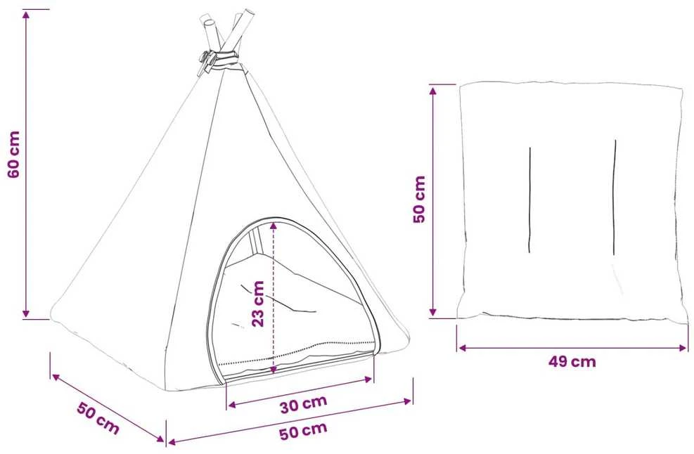 Gyvūnų teepee su pagalve Balta ir pilka 50 x 50 x 60 cm