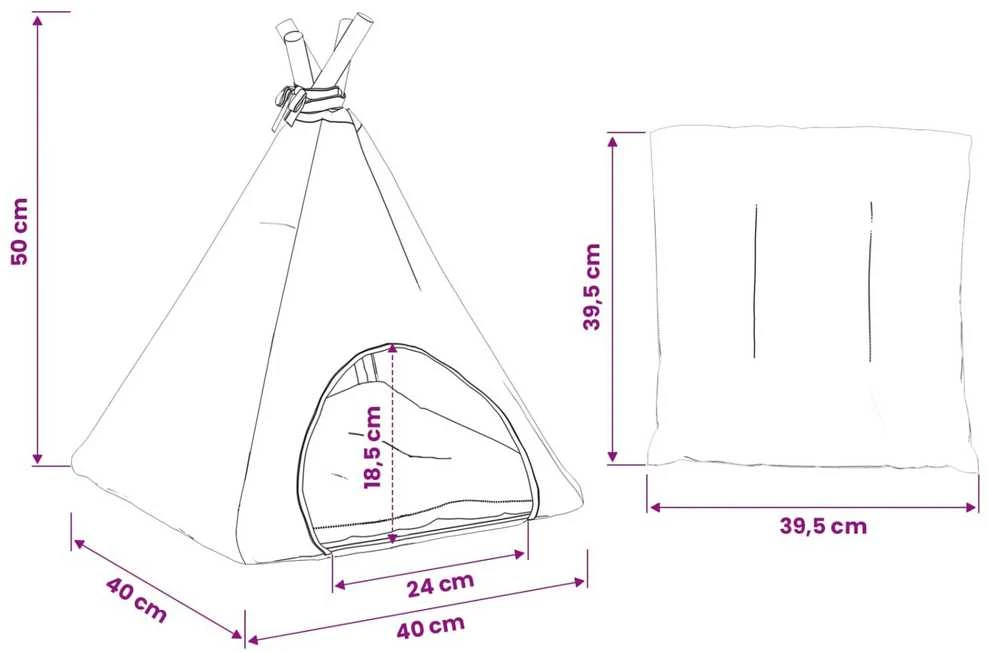 Gyvūnų teepee su pagalve Balta ir pilka 40 x 40 x 50 cm