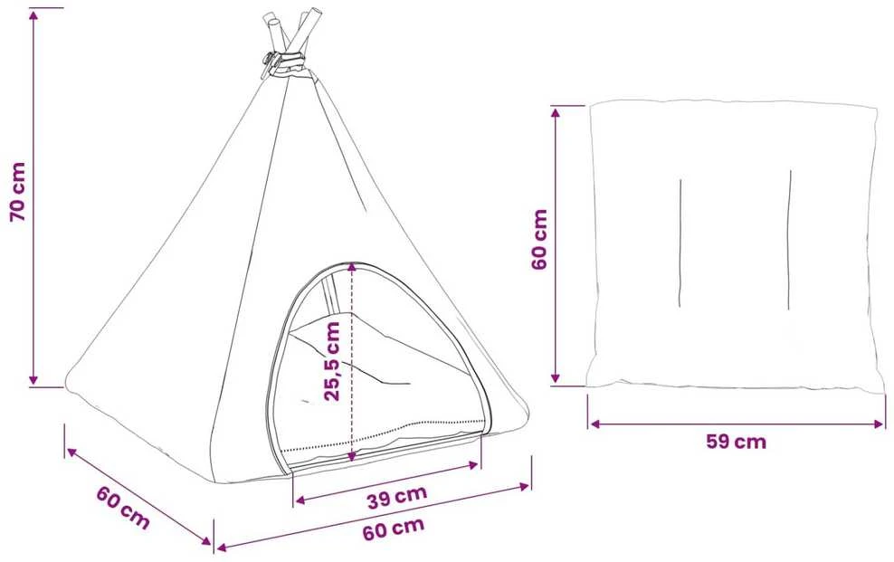 Gyvūnų teepee su pagalve Balta ir pilka 60 x 60 x 70 cm