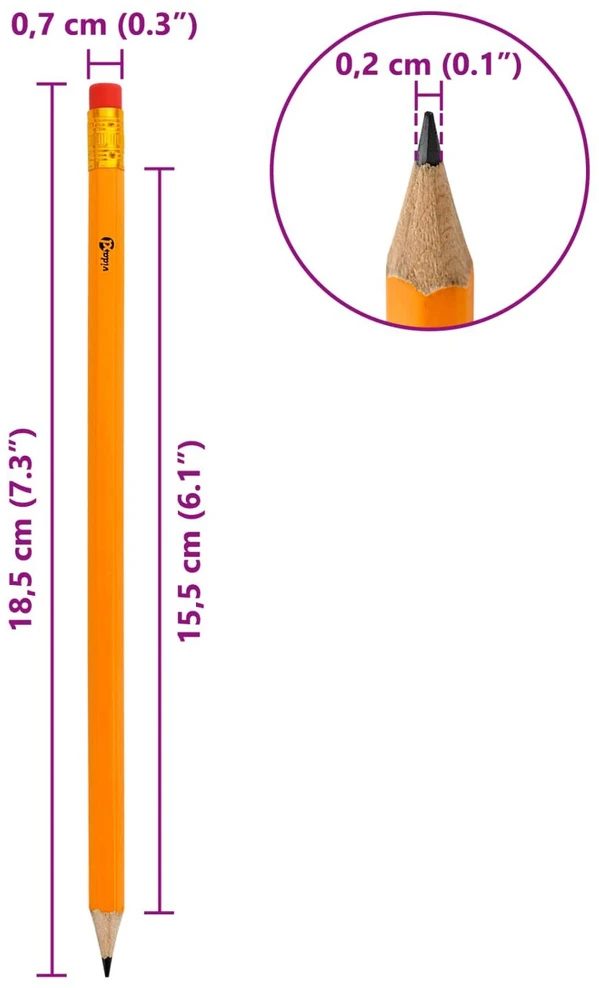 HB pieštukai 1000 vnt Ø 0,7 x 18,5 cm Geltona