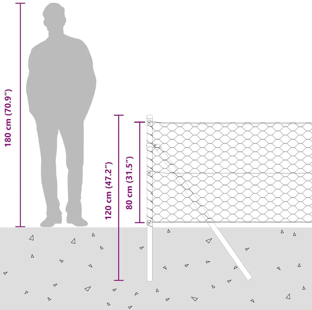 Heksagonalinė tvoros tvirtinimo sistema 50 x 0,8 m Sidabrinė