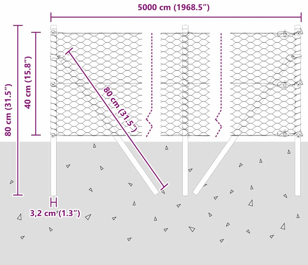 Heksagonalinė tvoros tvirtinimo sistema 50 x 0,4 m Žalia