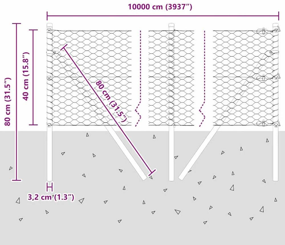Heksagonalinė tvoros tvirtinimo sistema 100 x 0,4 m Žalia