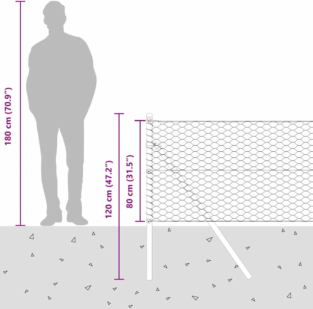 Heksagonalinė tvoros tvirtinimo sistema 100 x 0,8 m Sidabrinė