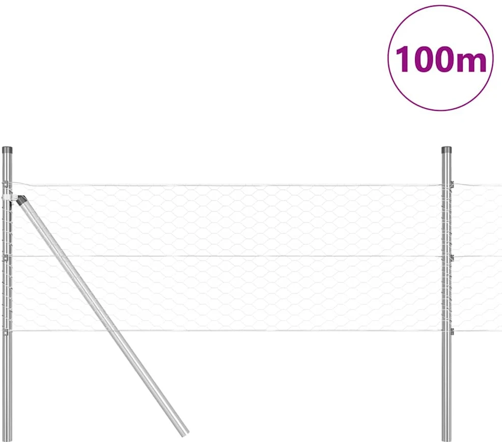 Heksagonalinė tvoros tvirtinimo sistema 100 x 0,8 m Sidabrinė