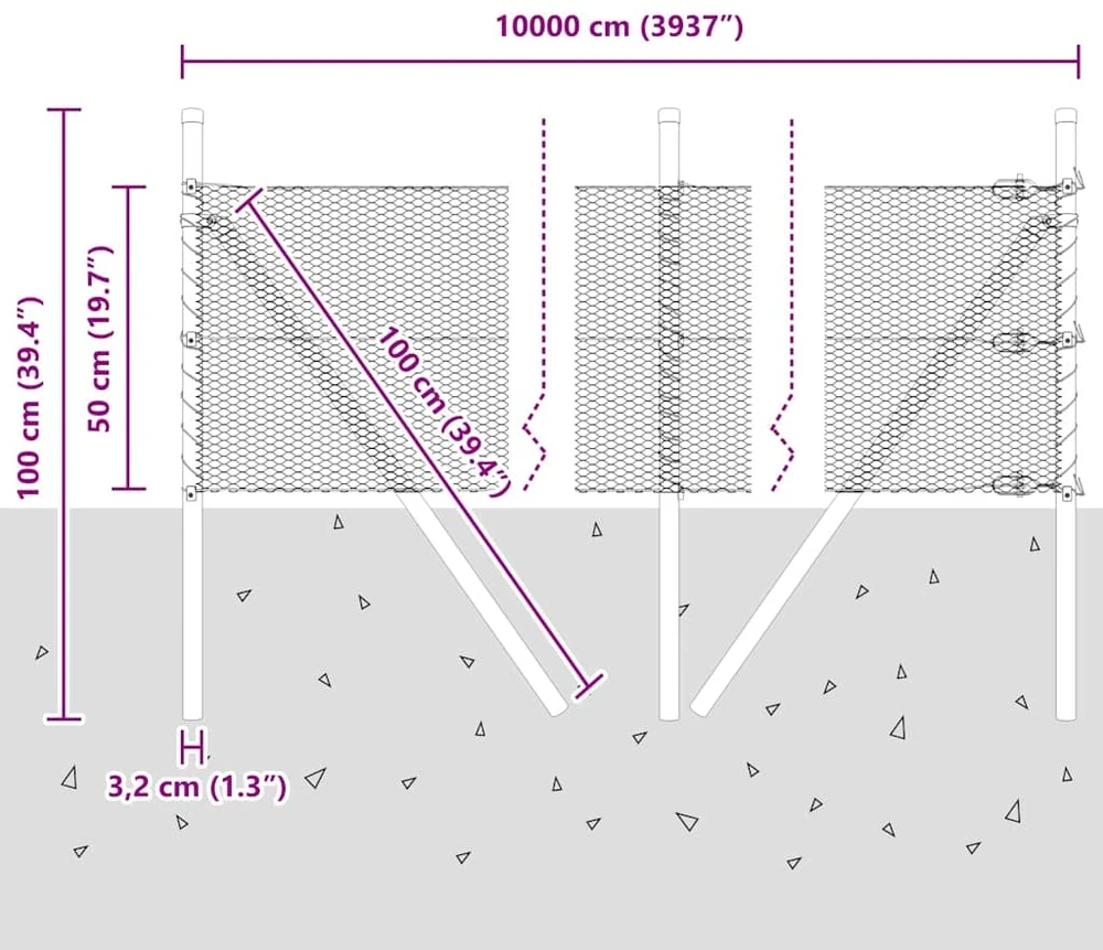 Heksagonalinė tvoros tvirtinimo sistema 100 x 0,5 m Pilka