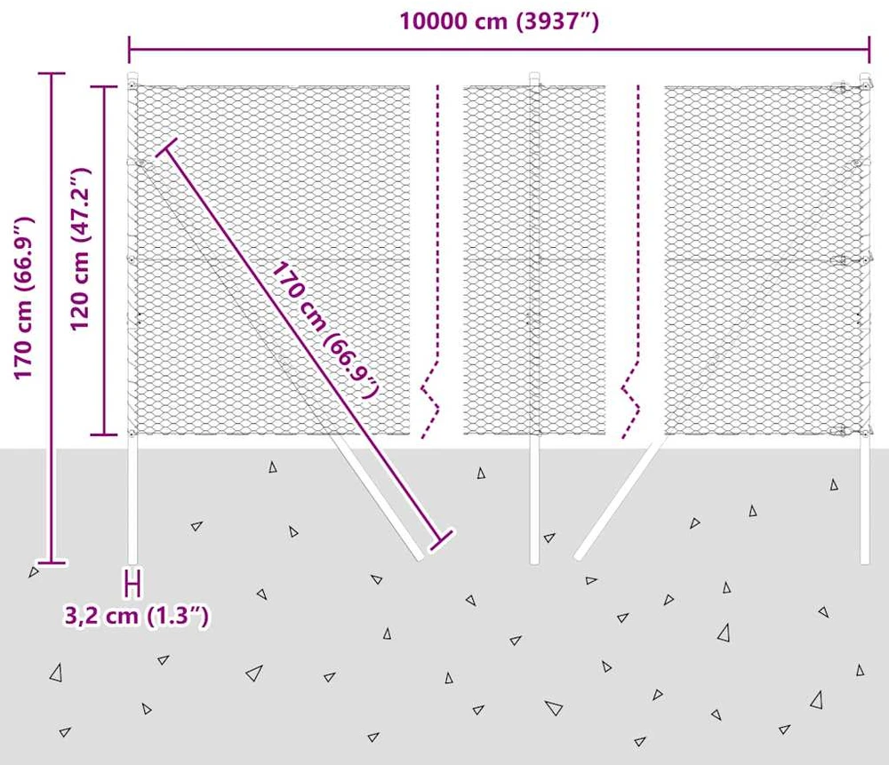 Heksagonalinė tvoros tvirtinimo sistema 100 x 1,2 m Žalia